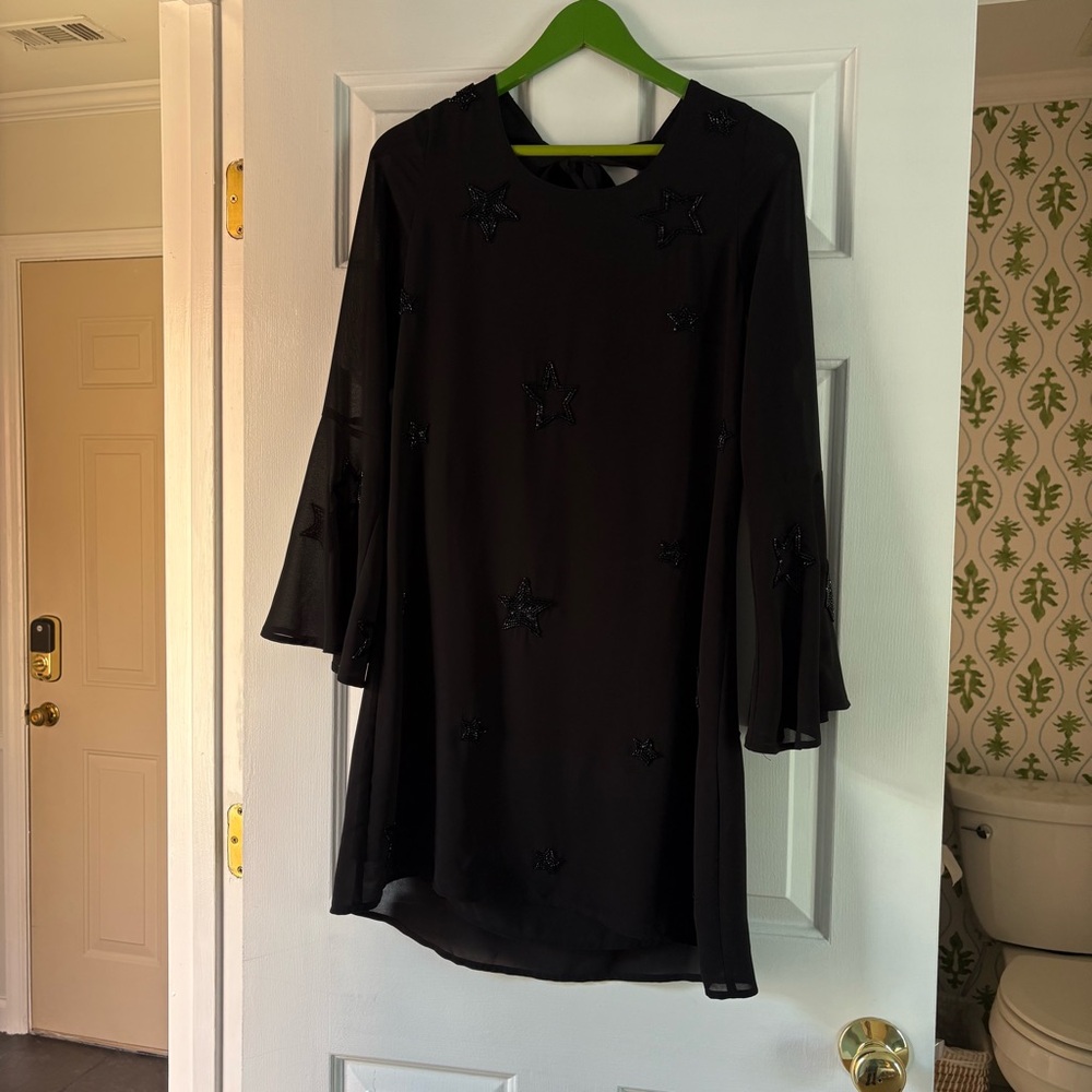 Chaser black beaded stars long sleeved dress back tie size medium - Picture 3 of 7